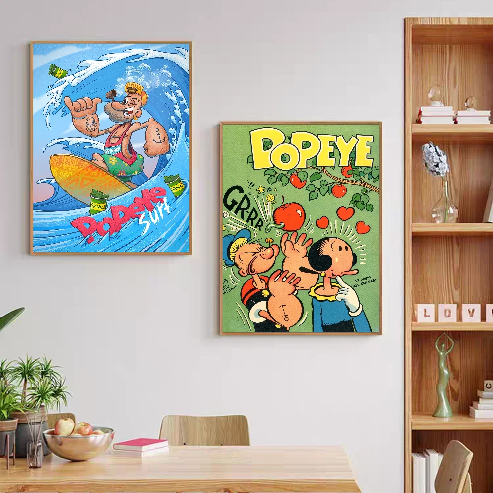 Cute Cartoon P-Popeye Classic Vintage Posters Waterproof Paper Sticker Coffee House Bar Home Decor