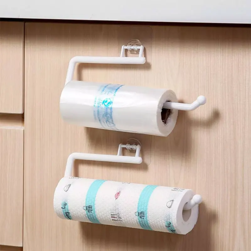 

Kitchen Tissue Holder Hanging Toilet Roll Paper Towel Holder Rack Self-adhesive Bathroom Cabinet Door Hook Holder Organizer
