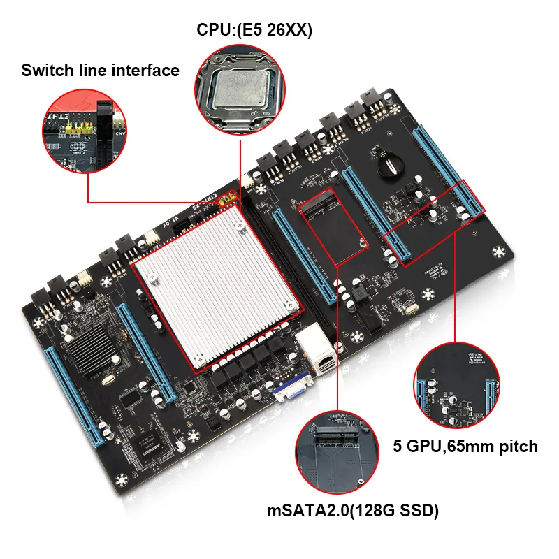 Материнская плата JINGSHA 5 GPU для майнинга биткоинов набор этериума с 4 Гб DDR3 1600 МГц