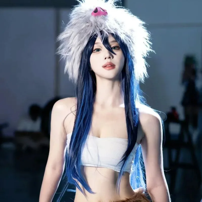 Фото Hashibira Inosuke Sex Reversal Ombre Синий Синтетический Длинный Прямой Аниме Coser Милый Парик Для Девочек Ежедневные Вечеринки; 3'c, 5.y; 8'v, №5