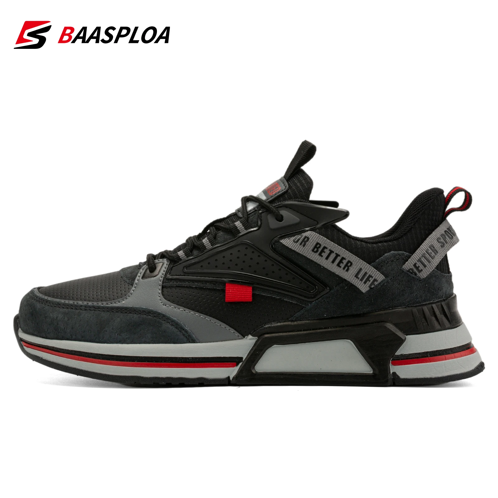 Baasploa 2021 Men Casual Walking Shoes Waterproof Fashion Leather Running Shoes Non-Slip Wear-Resistant Male Sport Sneakers