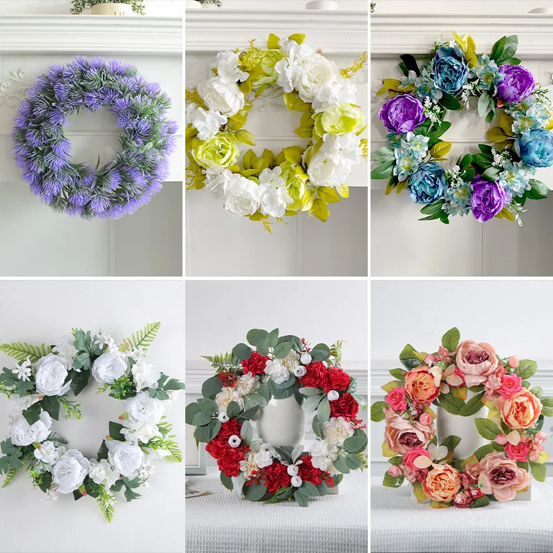 

Multiple Deadwood Wreath Hanging Decorations Holiday Peony Simulation Flowers Rattan Wreath Door Hanging Wall Decorations