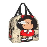 vintage mafalda manga insulated lunch bag quino comic warm cooler thermal lunch box for women kids food portable picnic bags