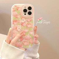flower sea pink rabbit soft silicone case for iphone 13 pro max 13 11 12 x xr xs 7 8plus se2 3 lens protection shockproof cover