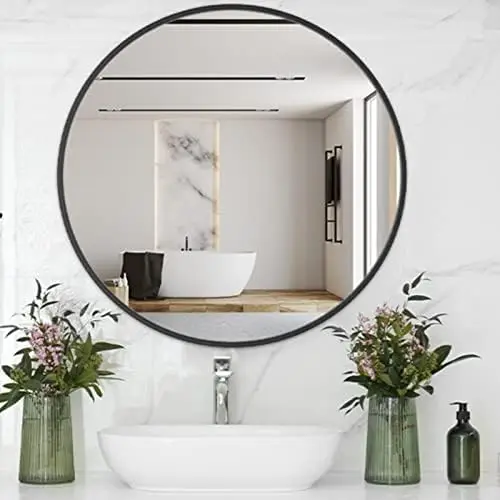 

36" Black Round Mirror - Metal Frame Circle Mirror for Bathroom, Bedroom, Living Room, and Entryway Decor