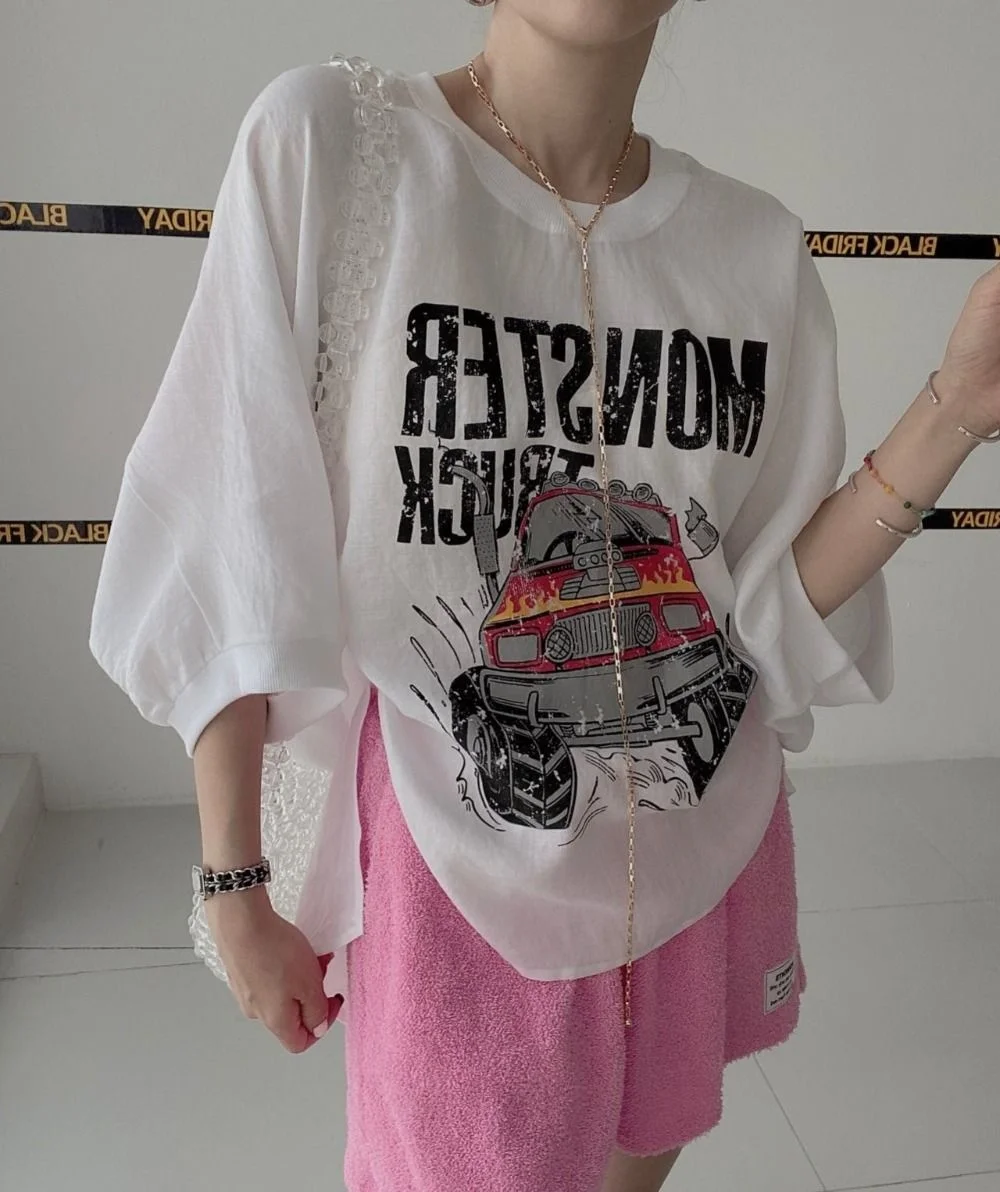 

T-shirt Korean Fun Age Reducing Breathable Sunscreen Loose And Versatile Top Graphic Tees