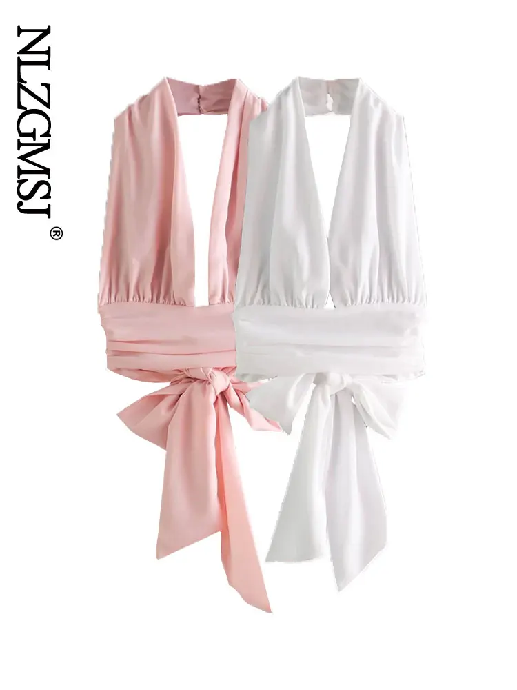 

Сексуальные кроп-топы Nlzgmsj 2022 с открытой спиной, Женская бандажная уличная одежда с V-образным вырезом, женская летняя Клубная одежда для веч...