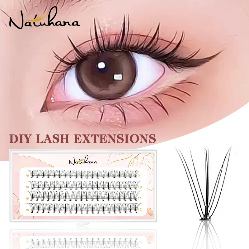 

NATUHANA Premade Volume Fans Eyelashes Soft Natural Mink Lash Extensions Cluster 0.07mm C/D Curl Lndividual Lashes Makeup