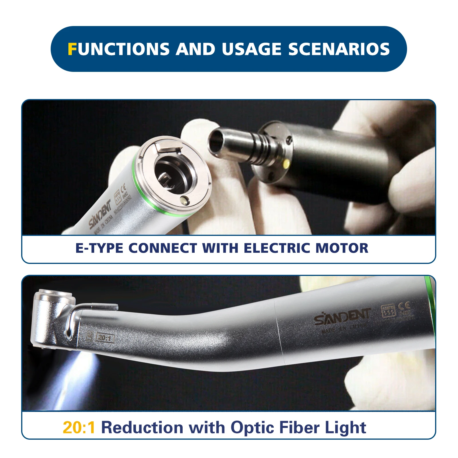 SANDENT зубной имплантат 20:1 светодиодный волоконно-оптический низкоскоростной