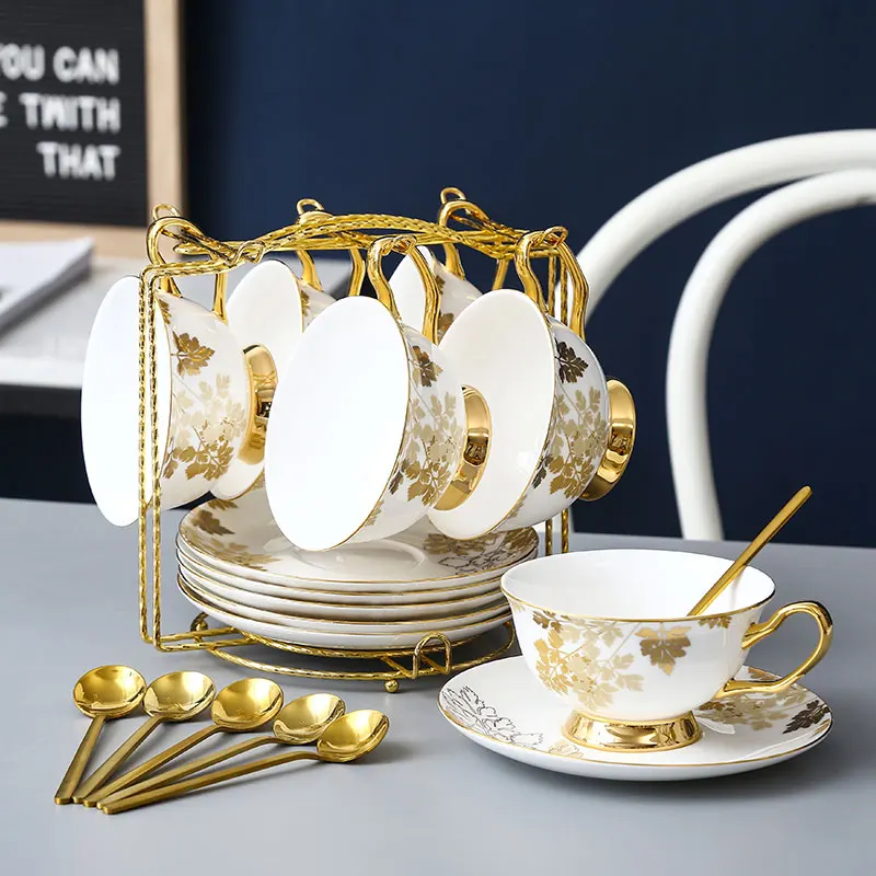 

Luxury Bone China Coffee Set Cup Saucer Spoon Afternoon Tea Set Ceramic Mug Sugar Bowl Creamer Teapot Drinkware Coffeeware