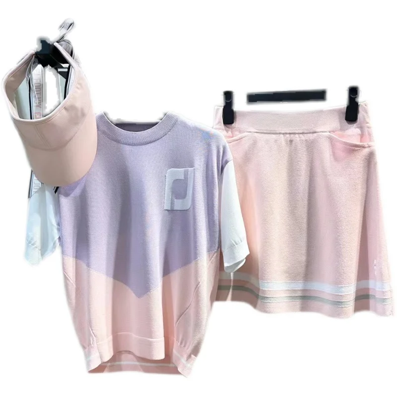 

Korean Version genuine golf women's summer sports breathable knit with short sleeve T-shirt A-line skirt set