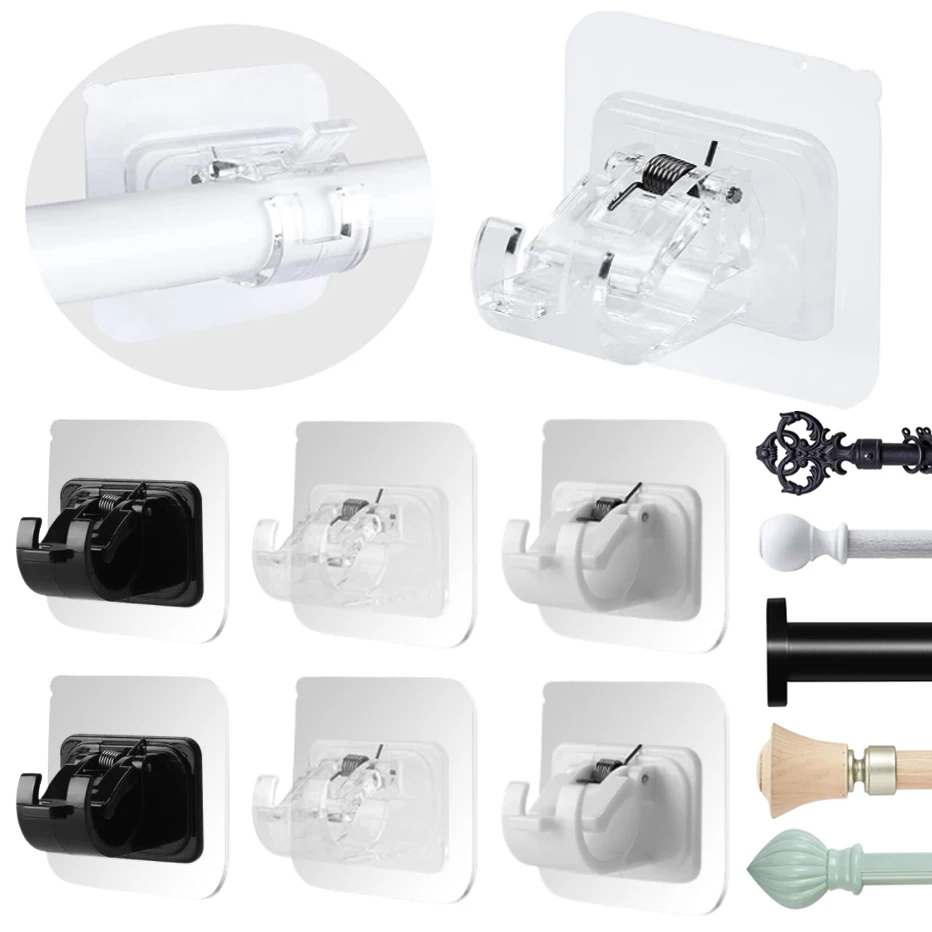 

Curtain Adjustable Rod Curtain Brackets Shower Rod Self 4/8pcs Curtain No Home Drilling Holder Adhesive Hanging Rod Clip