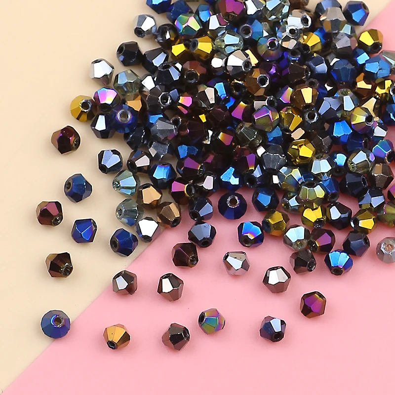 

Electroplated colored Austrian tapered crystal beads 4 mm 100 crystal glass loose beads jewelry DIY bracelet necklace