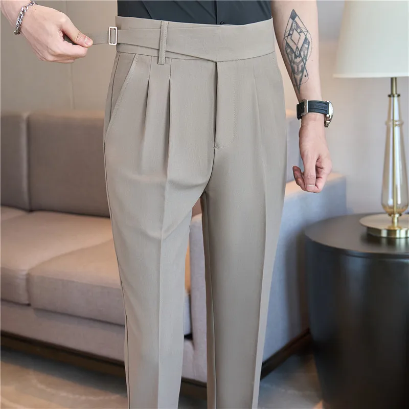Неаполь с высокой талией повседневные брюки Pantalones Hombre Slim Fit Мужская одежда модный