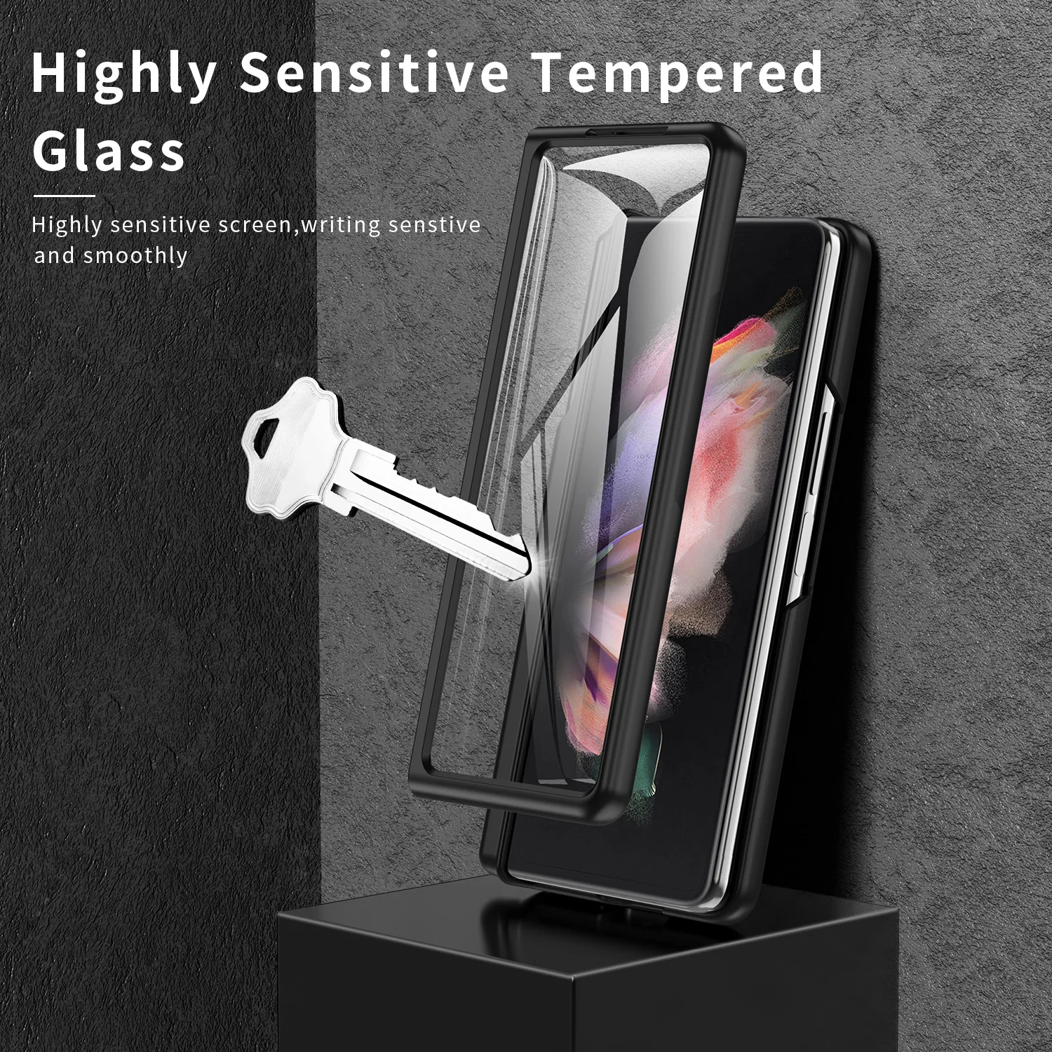 With S Pen Slot Holder Phone Case For Samsung Galaxy Z Fold 3 All-Inclusive Hinge Protection Cover Temper Galss Screen Protector