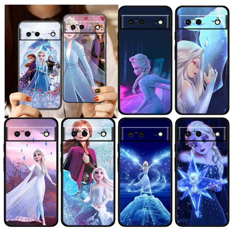 

Disney Elsa Cute For Google Pixel 7 6 6A 5 4 5A 4A XL Pro 5G Silicone Shockproof Soft TPU Black Phone Case Cover
