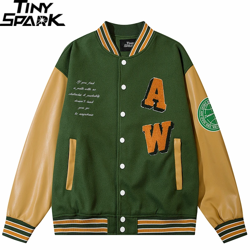 

Men Varsity Jacket Embroidery Butterfly Streetwear Harajuku Jacket 2022 HipHop Loose Baseball Jacket Coat Outwear PU Leather