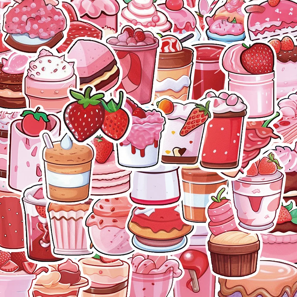 

10/30/50PCS Cool Trendy Cartoon Ins Pink Dessert Sticker Suitcase PVC Skateboard Laptop Refrigerator Phone Car Decal Wholesale