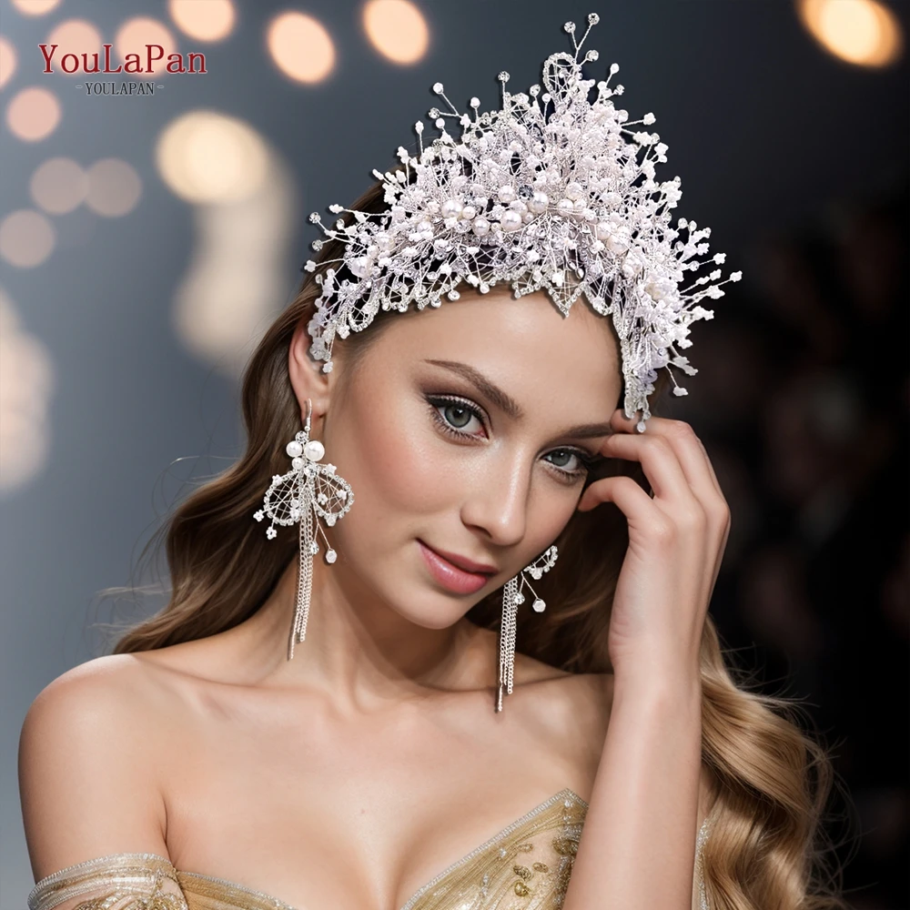 YouLaPan Свадебная Повязка На Голову Со Стразами Серебряная Для Волос С Рисовыми