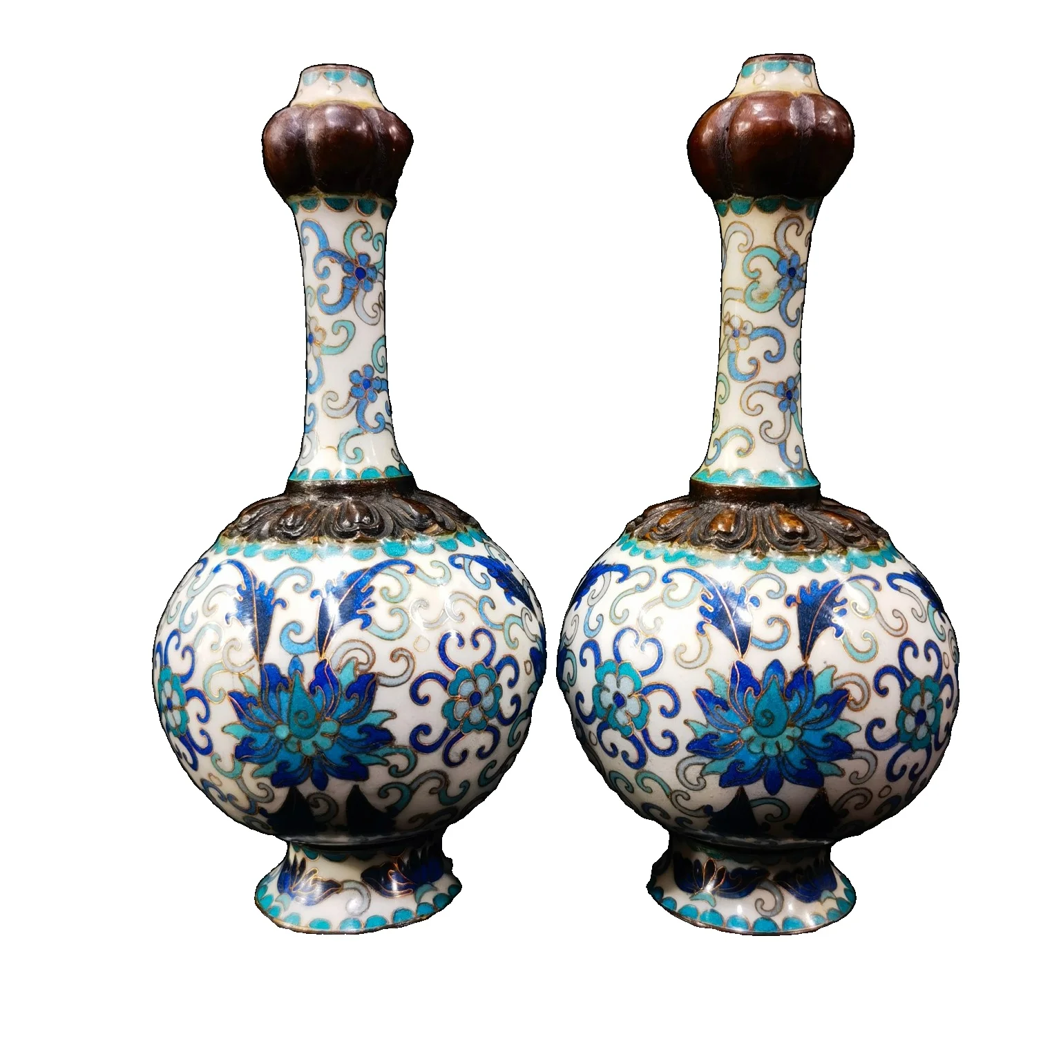 

MOZART Cloisonné Pure Copper Pair Of Garlic Bottles Style B17 Chinese Traditional Style Antiques Fine Art Gifts Crafts