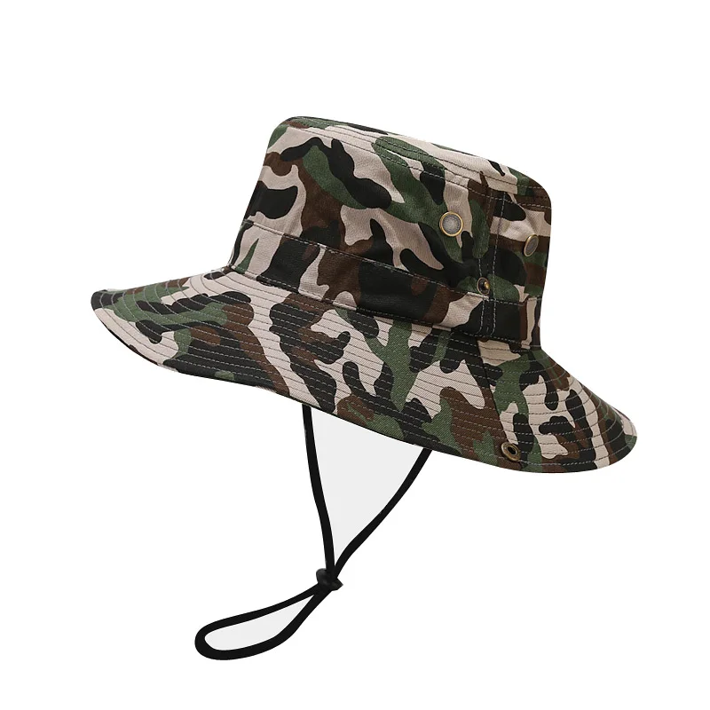 Cotton Camouflage Safari Wide Brim Foldable Double-Sided Sun Boonie Bucket Hat Free Shipping Cap for Men Women