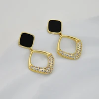 fashion jewelry black earrings popular style 2022 new trend elegant temperament golden plated crystal drop earrings for women