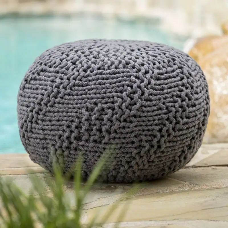 

Kyra Outdoor Fabric Weave Pouf,Dark grey For living room Leisure Sofa Furniture Chairs