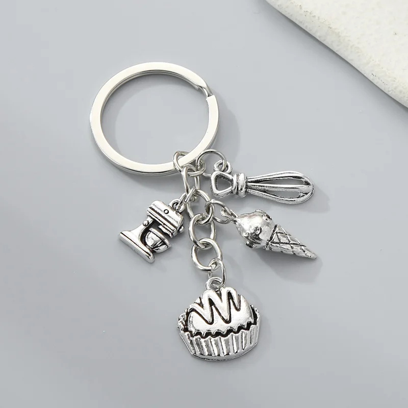 Dessert Keychain Egg Beater Whisk Blender Ice Cream Cake Key Ring Baking Key Chains For Chef Gifts DIY Handmade Cook Jewelry