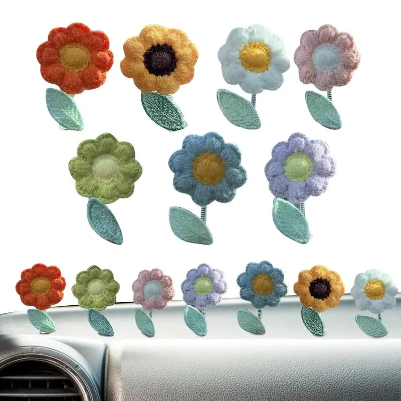 

Sunflower Car Dashboard Decor Crochet Hook Decorations For Auto Interior Shaking Sun Flowe Plant Auto Ornament For Women Vehicle