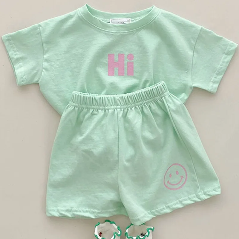 2pcs Baby Boys Girls Outfits Sets Summer Fashion Short Sleeve Kids T-shirts + Shorts Candy Color Clothing