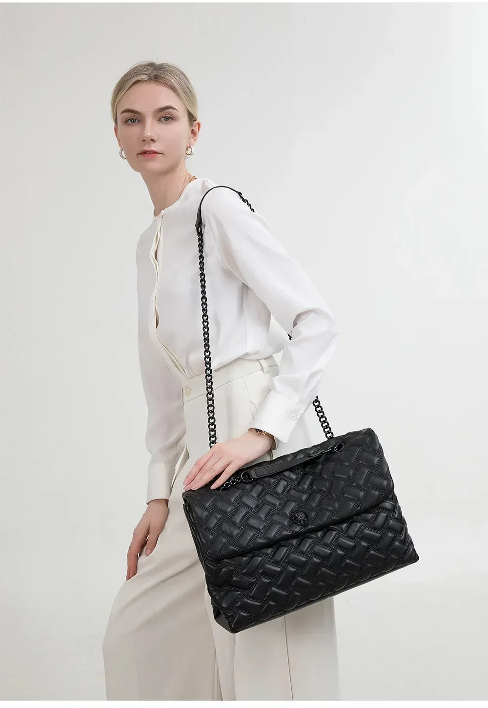 KURT GEIGER LONDON XXL женская сумка черная сращивание ретро бриллиантовая цепочка на