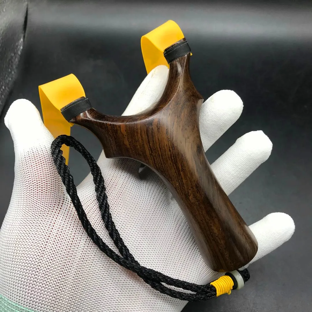 

New Ebony Solid Wood Large Support Head Flat Leather Slingshot Large Taper Flat Rubber Band Slingshot with Great Power