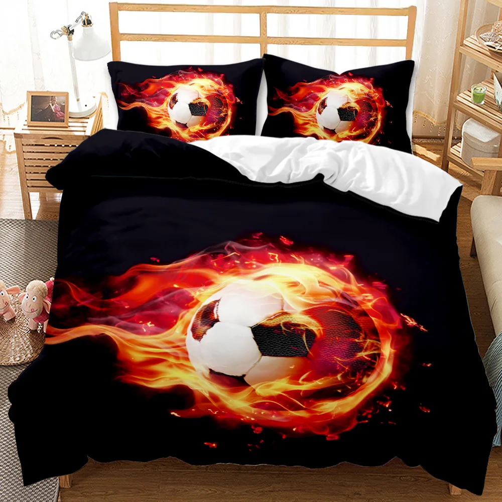

Soccer Duvet Cover Set King/Queen Size,Youth Balls Sports Themed Bedspread,Boys Football Black Multicolor Polyester Quilt Cover