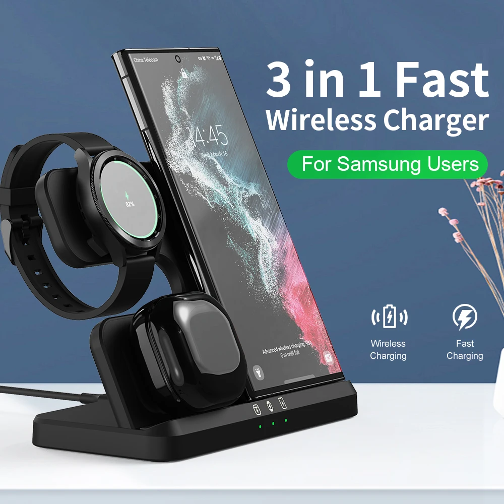 

3 in 1 Wireless Charger Stand for iPhone 11 12 X 8 Apple Watchs 7/6/5/ 15W Fast Charging Dock Station 2.0 For Airpods Pro iWatch