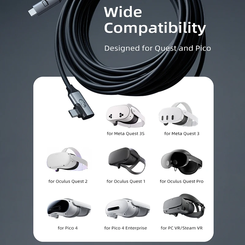 Фото Кабель CABLETIME VR Link длиной 16 футов с зарядкой 18 Вт – совместим с Meta Quest 3S/3/2/Pro, Oculus Quest, Pico 4, PC VR, Steam VR №2