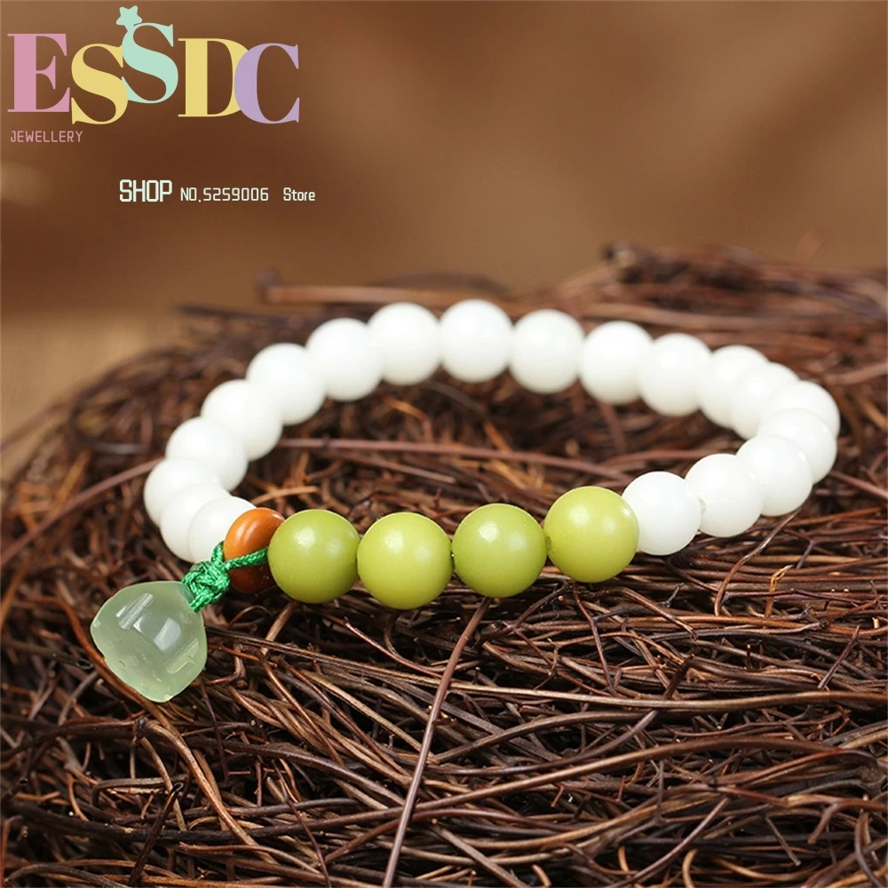 

Wholesale Natural White and Green Bodhi Root Original Single Circle Beaded Hand String Male and Female Couple Son Bracelet