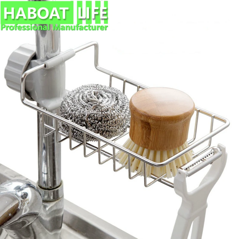

Stainless Steel Faucet Rack Cup Brush Drain Sink Storage Box Bathroom Organizer Kichen Accessories B