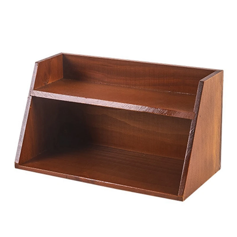 

Desktop Cosmetic Storage Rack Wooden Double-Layer Retro Table Cup Rack Wooden Office Storage Shelf Cup Holder