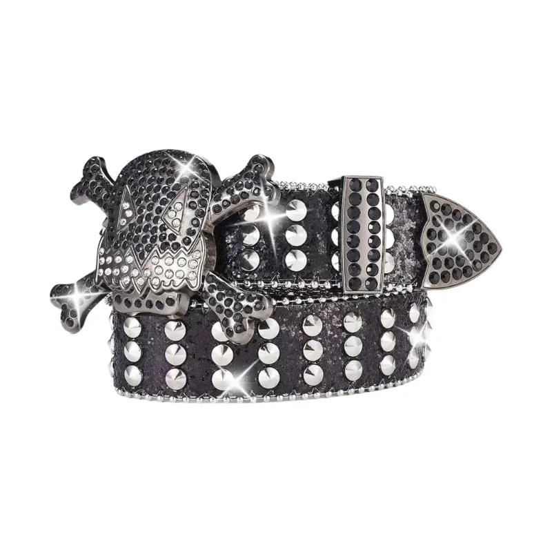 Пояс со стразами пояс с шипами и пряжкой в ​​виде черепа костюмы на талию
