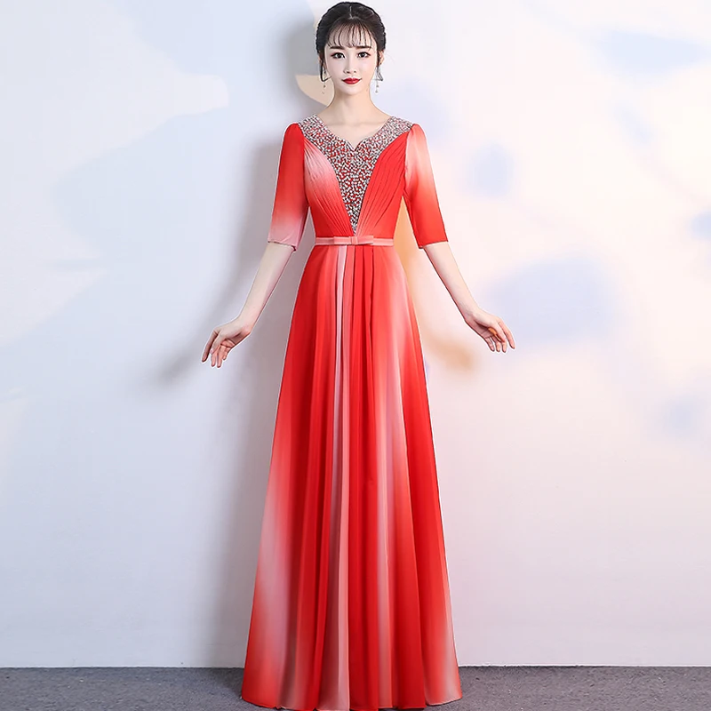 

Женское вечернее платье с блестками, красное ТРАПЕЦИЕВИДНОЕ ПЛАТЬЕ С V-образным вырезом, рукавом до локтя, молнией на спине, плиссированное платье до пола, A969