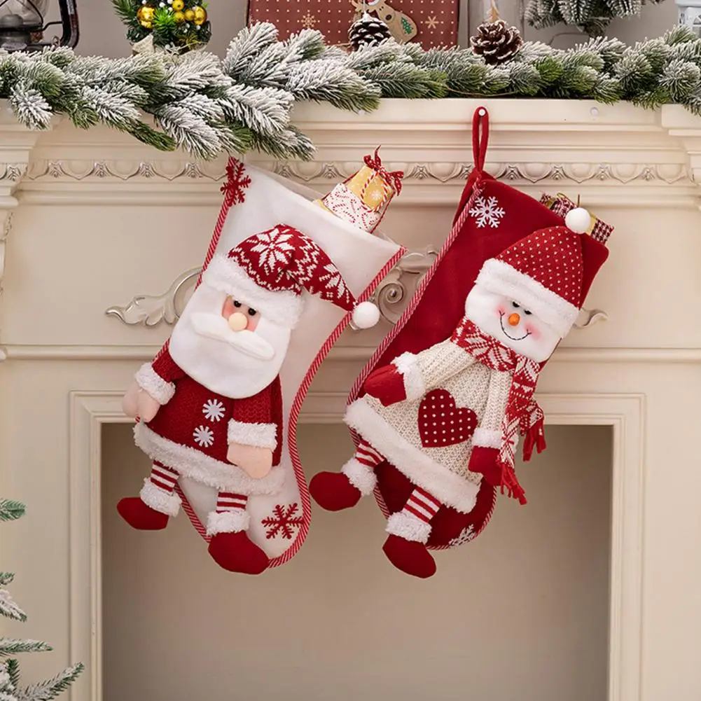 

Christmas Stocking Reusable Knitted Christmas Stockings Capacity Santa Claus Snowman Gift Bags for Xmas Tree Decorations Party