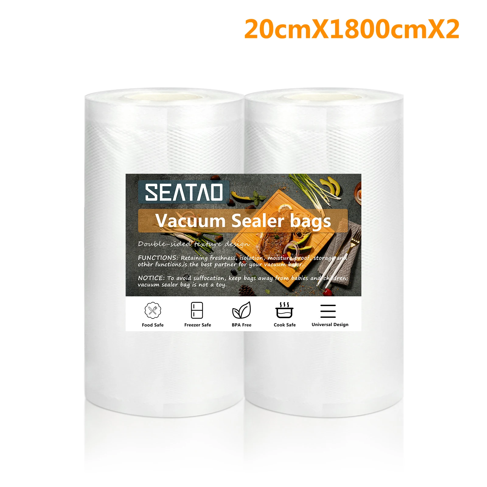 

Пакеты для вакуумной упаковки продуктов, 20/28 см х 1800 см х 2