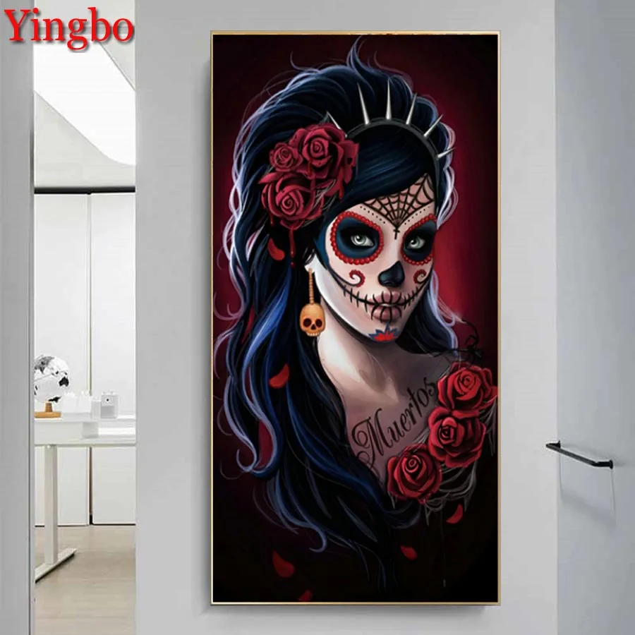 

Алмазная живопись «сделай сам» на Хэллоуин, женский череп, алмазная вышивка 5D, рукоделие, полная выкладка, квадратная вышивка крестиком, моз...