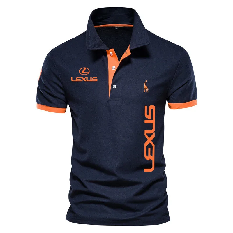 

100% cotton men's POLO shirt men's golf shirt Lexus car logo print Summer Breathable color matching fashion men's clothing