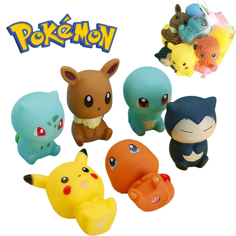 

6 Pcs Pokemon Cartoon Figure Vocal Bath Toy Anime Characters Pikachu Charmander Squirtle Snorlax Baby Shower Swim Toy Gifts