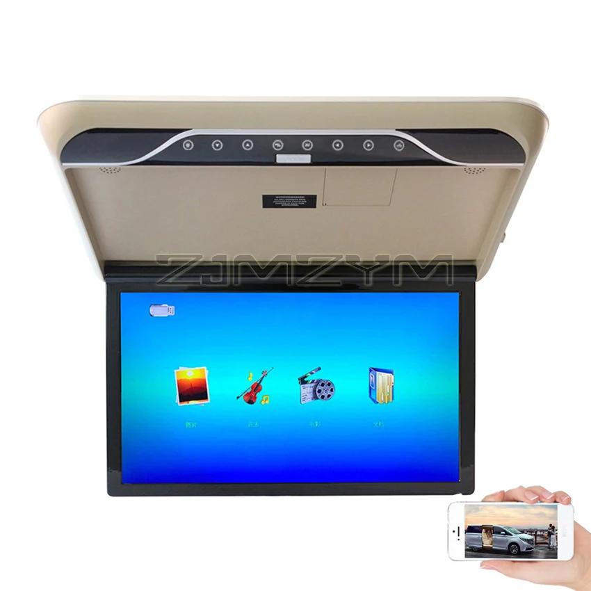 

19-дюймовый мультимедийный видеоплеер, автомобильный монитор, универсальный автомобильный потолочный монитор MP5 с поддержкой входа HDMI USB/TF/FM