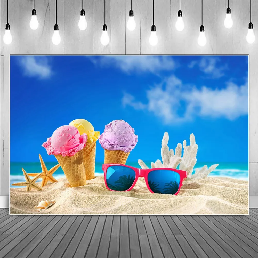 

Tropical Beach Party Icecream Sunglasses Photography Background Photozone Photocall Photographic Backdrops For Photo Studio