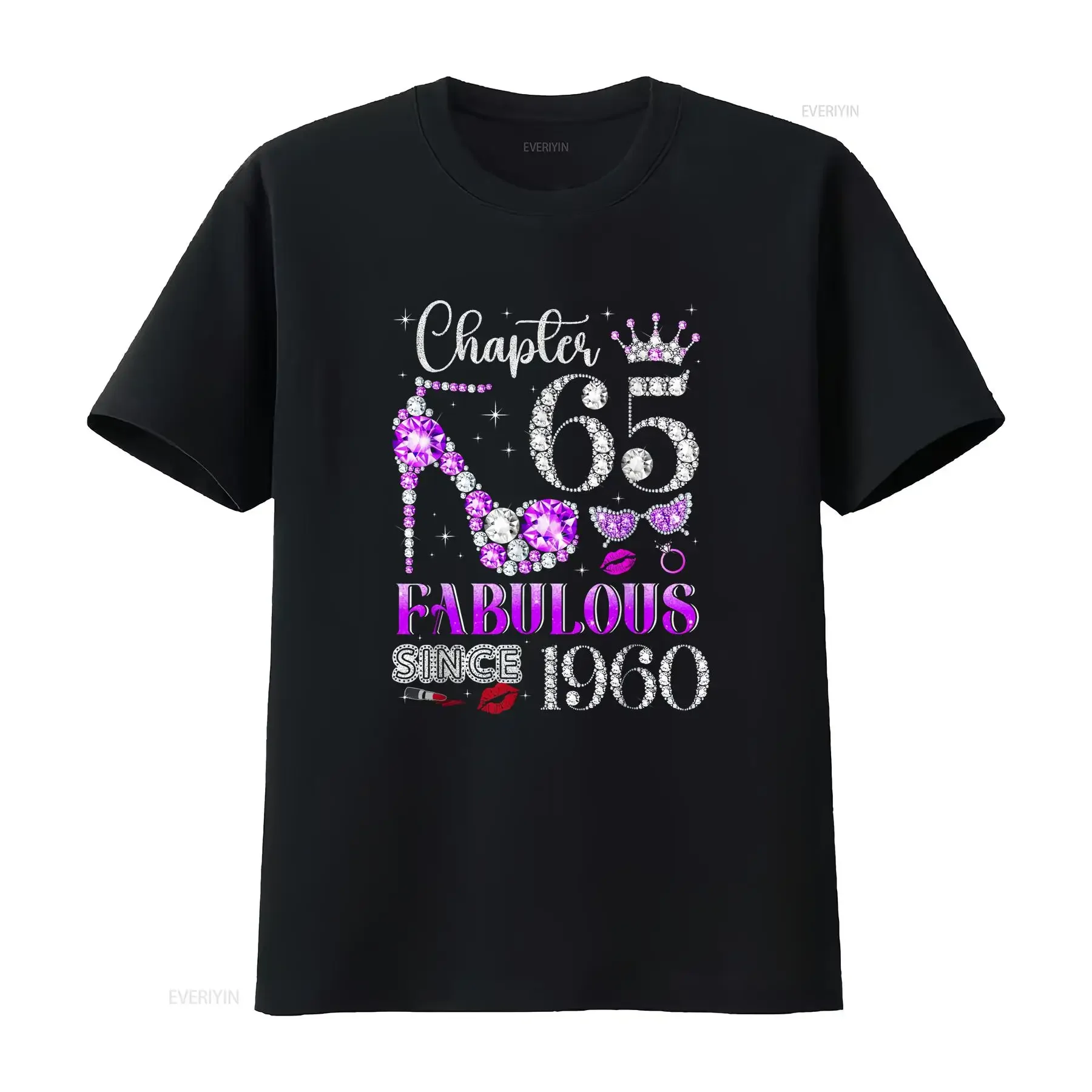 Фото Футболка для женщин и девушек к 65-летию, коллекция Chapter 65 Fabulous Since 1960, винтажная, с эффектом потертости, унисекс, дизайнерская одежда, стильная уличная одежда №1