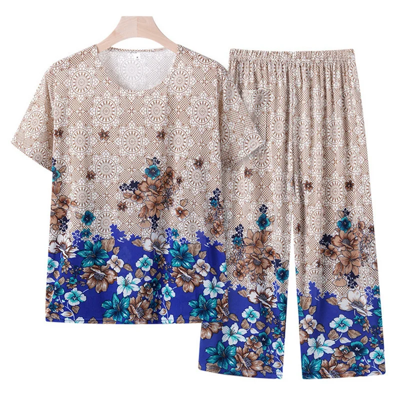 Пижамный комплект для мам 2x L-5XL одежда сна с принтом и коротким рукавом женщин
