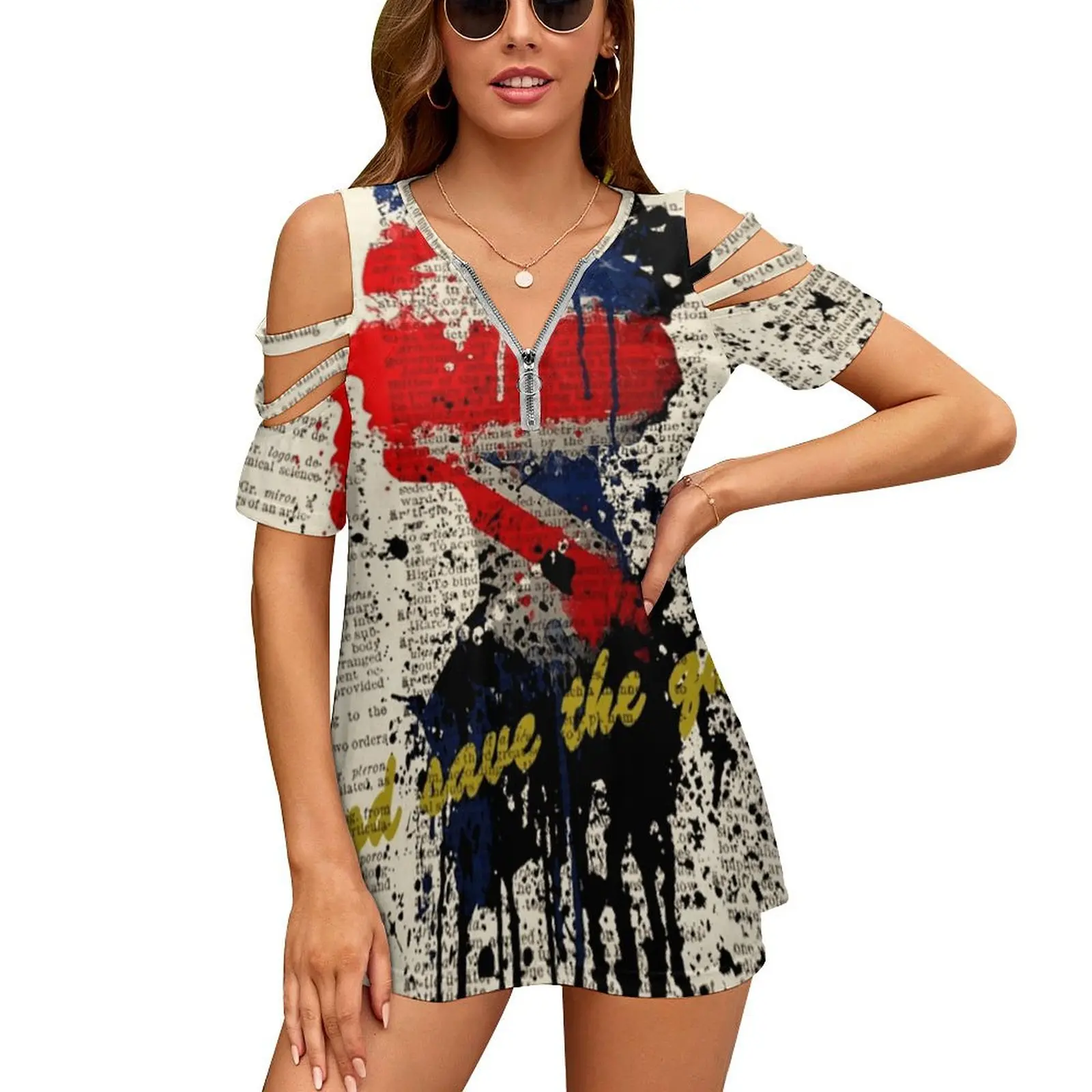 

Женская футболка с цветочным принтом, V-образным вырезом